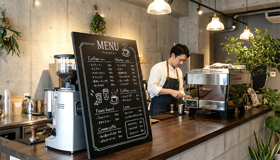 カフェのメニューボードに使用されたブラックボード