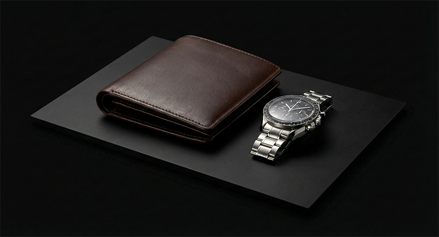 黒スチレンボードで時計の撮影画像