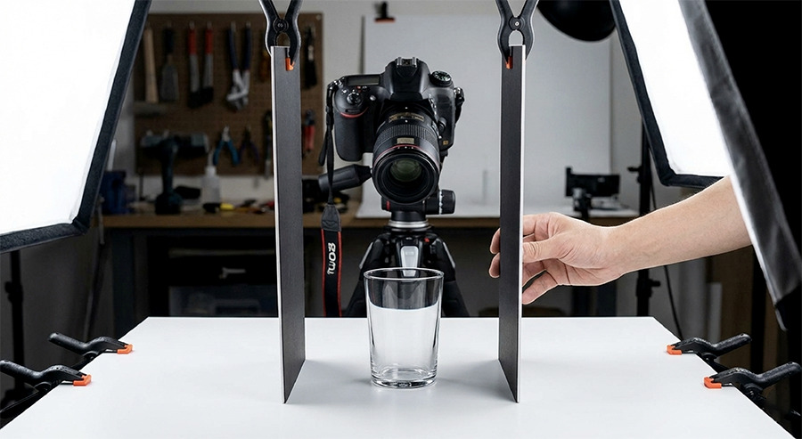 黒スチレンボードでコップの撮影画像