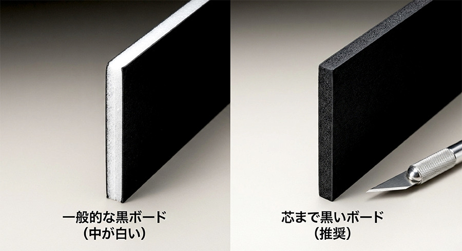 黒スチレンボード芯まで黒い比較画像